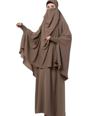 PLAIN KHAKI KASHIBO ABAYA WITH KHIMAR COMBO 4