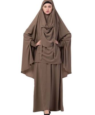 PLAIN KHAKI KASHIBO ABAYA WITH KHIMAR COMBO 5