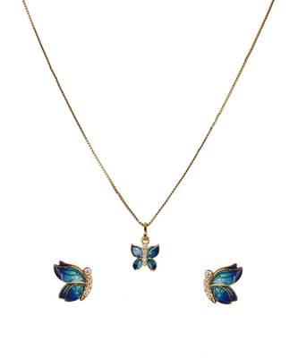 Cubic zirconia enamel butterfly pendant set 1