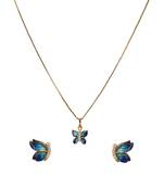 Cubic zirconia enamel butterfly pendant set