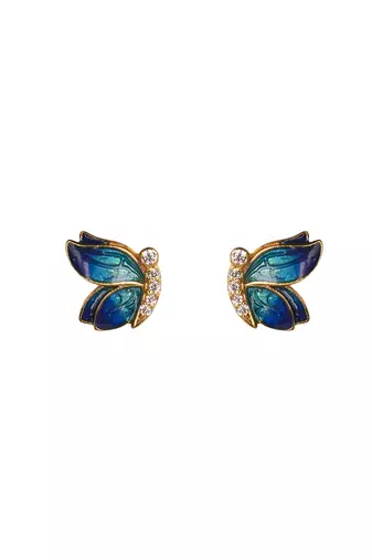 Cubic zirconia enamel butterfly pendant set