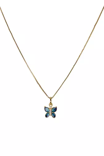 Cubic zirconia enamel butterfly pendant set