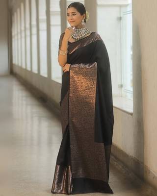 Banarasi Soft Silk blend Woven Saree with Blouse piece 3