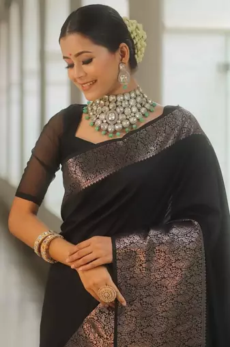 Banarasi Soft Silk blend Woven Saree with Blouse piece