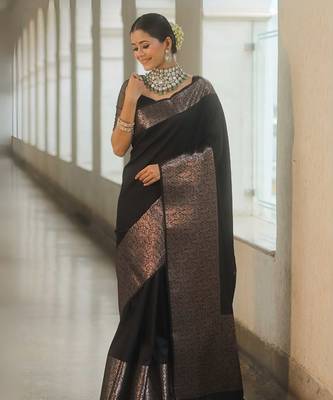 Banarasi Soft Silk blend Woven Saree with Blouse piece 1