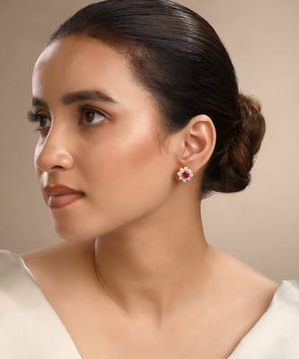 Cubic zirconia pink flower studs 1