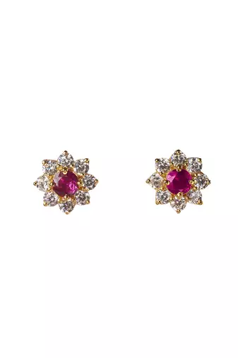 Cubic zirconia pink flower studs