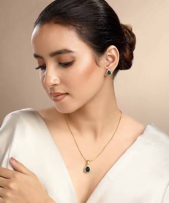 Cubic zirconia faux emerald pendant set 1
