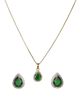 Cubic zirconia faux emerald pendant set 2