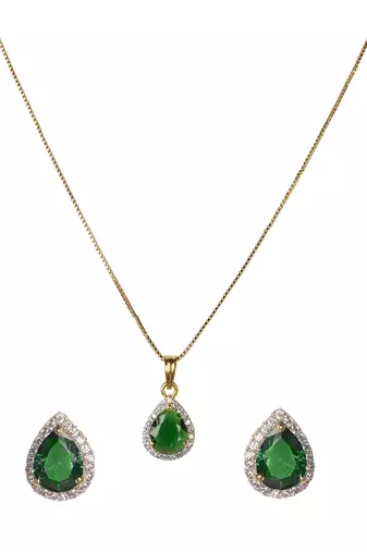 Cubic zirconia faux emerald pendant set