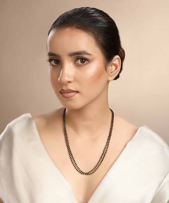 Cubic zirconia double line black beads chain 1