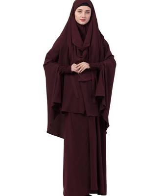 PLAIN WINE KASHIBO ABAYA WITH KHIMAR COMBO 1
