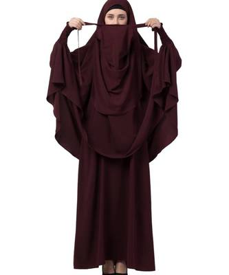 PLAIN WINE KASHIBO ABAYA WITH KHIMAR COMBO 3