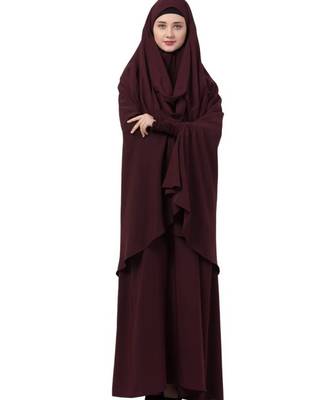 PLAIN WINE KASHIBO ABAYA WITH KHIMAR COMBO 4