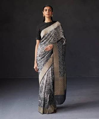 Black Banarasi Soft Silk blend Woven Saree  1