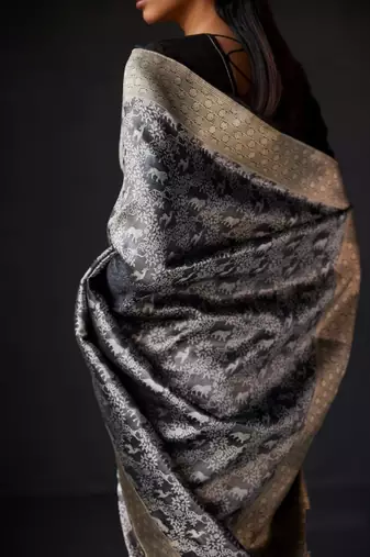 Black Banarasi Soft Silk blend Woven Saree 