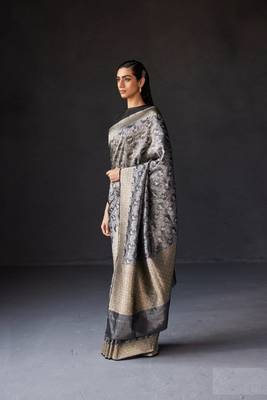 Black Banarasi Soft Silk blend Woven Saree  4