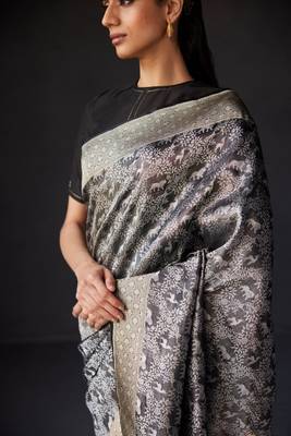 Black Banarasi Soft Silk blend Woven Saree  5