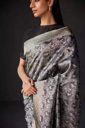 Black Banarasi Soft Silk blend Woven Saree 