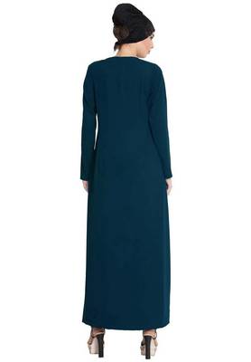 PLAIN DARK TEAL KASHIBO A-LINE ABAYA 3