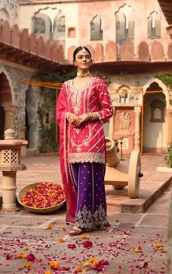 Pink embroidered  silk blend  salwar kameez set 1