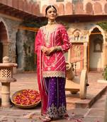 Pink embroidered  silk blend  salwar kameez set