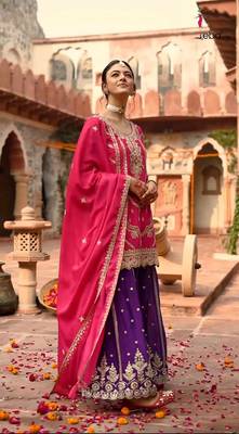 Pink embroidered  silk blend  salwar kameez set 2