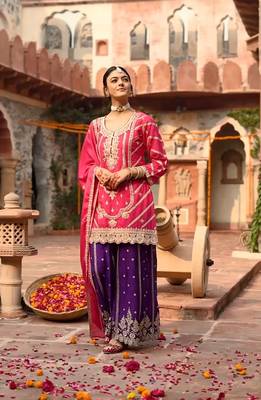Pink embroidered  silk blend  salwar kameez set 3