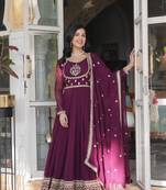 Purple rich sequins embroidered georgette anarkali with dupatta