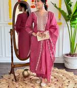 Pink embroidered viscose  salwar kameez set