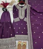 Purple embroidered  silk blend  salwar kameez set