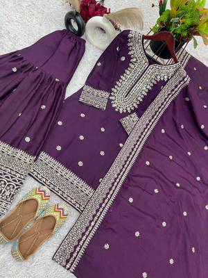 Purple embroidered  silk blend  salwar kameez set 2