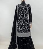 Black embroidered georgette salwar kameez set