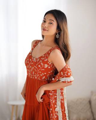 Orange Embroidered Anarkali Suit with Dupatta 3