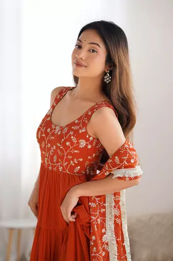 Orange Embroidered Anarkali Suit with Dupatta