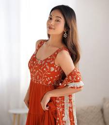 Orange Embroidered Anarkali Suit with Dupatta