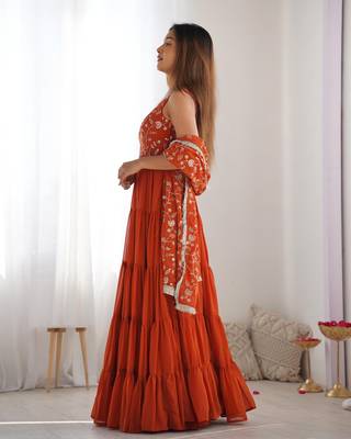 Orange Embroidered Anarkali Suit with Dupatta 4