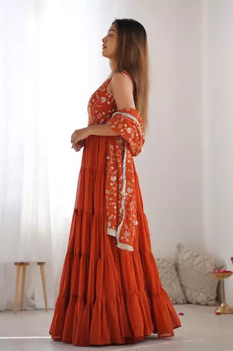 Orange Embroidered Anarkali Suit with Dupatta