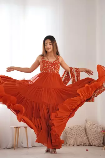 Orange Embroidered Anarkali Suit with Dupatta