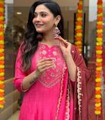 Pink embroidered with intricate gold or zari chiffon kurta dupatta