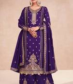 Purple embroidered silk blend  salwar kameez set