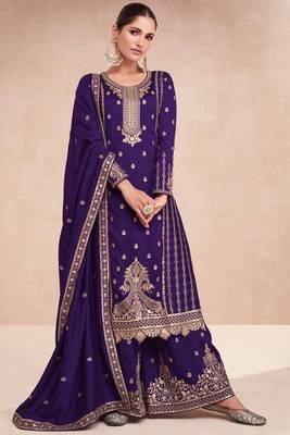 Purple embroidered silk blend  salwar kameez set 2