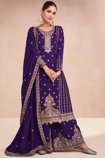 Purple embroidered silk blend  salwar kameez set