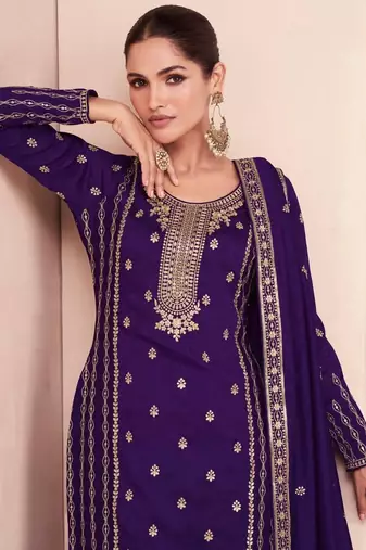 Purple embroidered silk blend  salwar kameez set