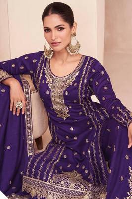 Purple embroidered silk blend  salwar kameez set 4