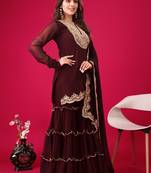 Wine sequins embroidered thread georgette salwar kameez set