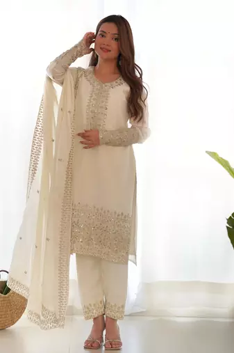 White Embroidery kurta set with dupatta