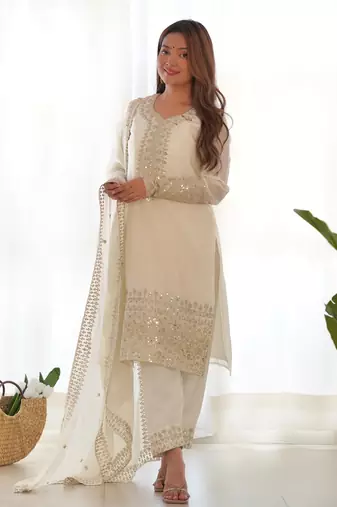 White Embroidery kurta set with dupatta