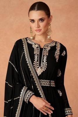 Black embroidered georgette anarkali with dupatta 2