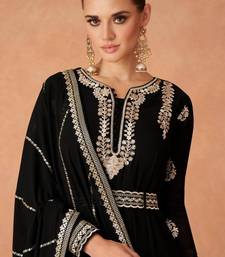 Black embroidered georgette anarkali with dupatta